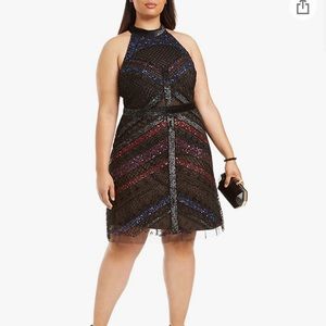 Adrianna Papell black beaded cocktail dress NWT